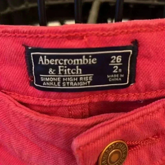 Abercrombie And Fitch Simone High Rise Ankle Straight Red Jeans-Sz 26 - Picture 2 of 5